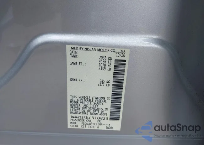 1N4AZ1BP3LC310825: 43367818