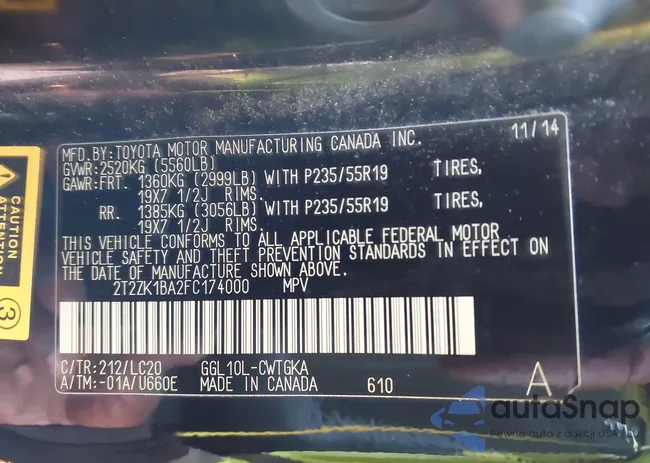 2T2ZK1BA2FC174000: 43367896