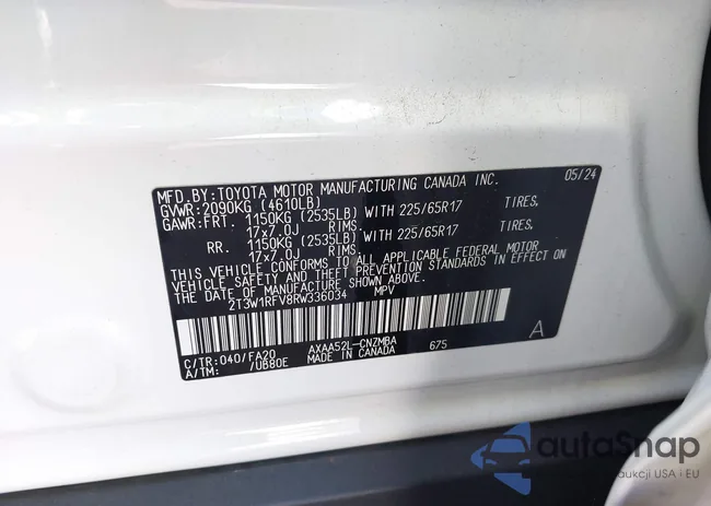 2T3W1RFV8RW336034: 43368020