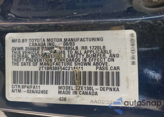 2T1BR38E54C211111: 43368069