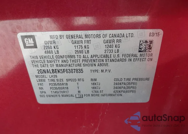 2GNALBEK5F6307835: 43368095