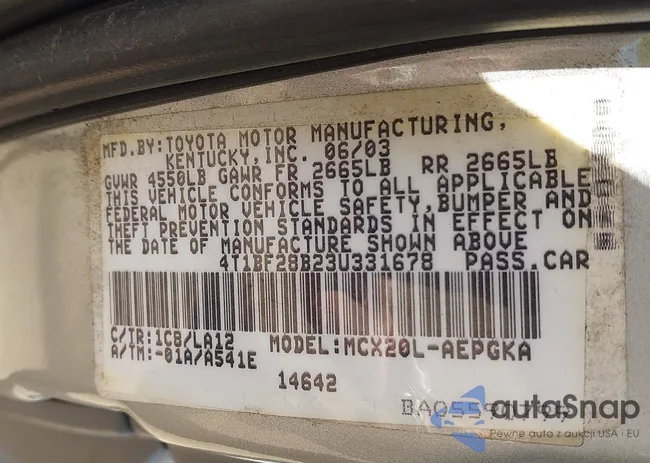 4T1BF28B23U331678: 43367288