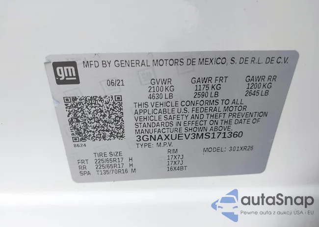 3GNAXUEV3MS171360: 43367422