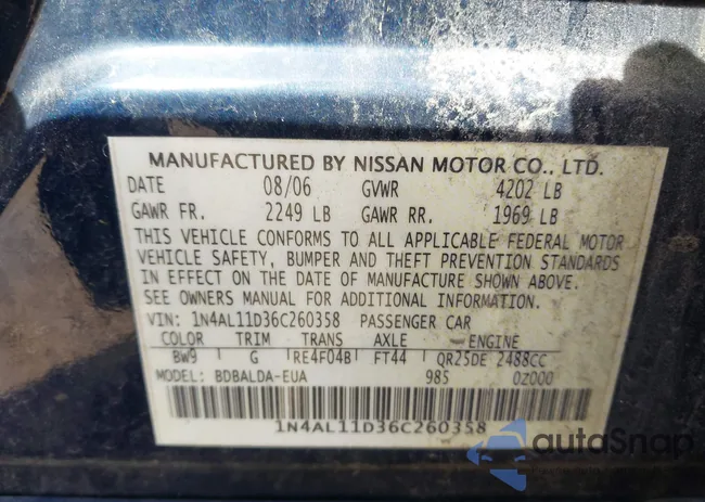 1N4AL11D36C260358: 43367450