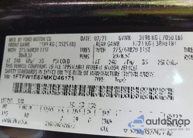 1FTFW1E82MKD46171: 43367475