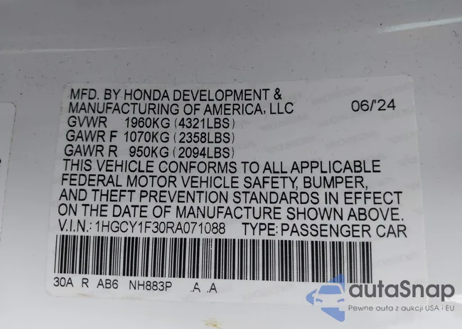 1HGCY1F30RA071088: 43367530