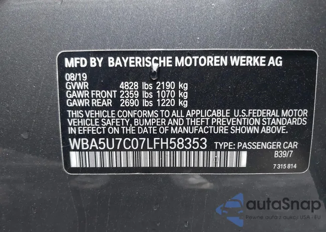 WBA5U7C07LFH58353: 43368723