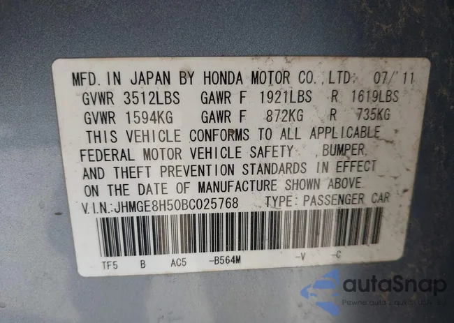 JHMGE8H50BC025768: 43368865