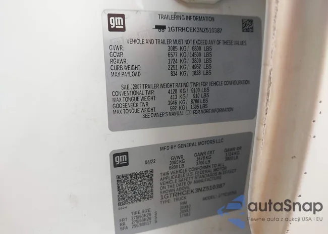 1GTRHCEK3NZ510387: 43368912