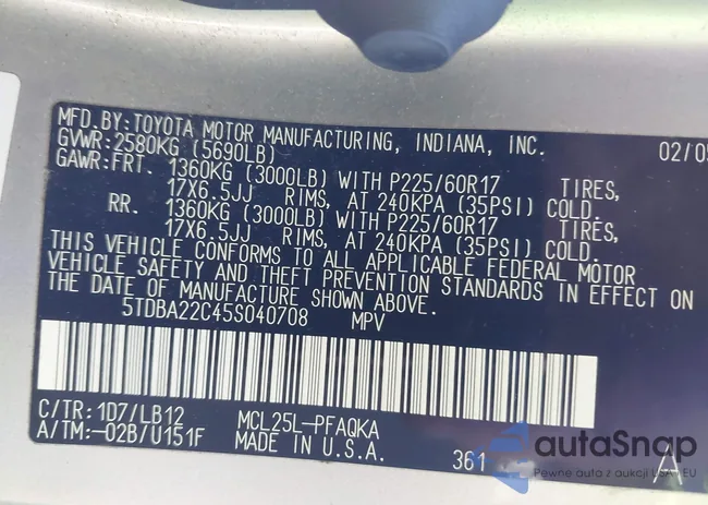 5TDBA22C45S040708: 43368938