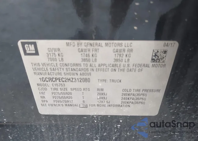 1GCRCPEC2HZ312080: 43368988