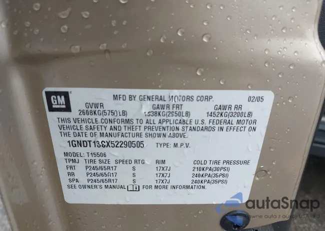 1GNDT13SX52290505: 43368321