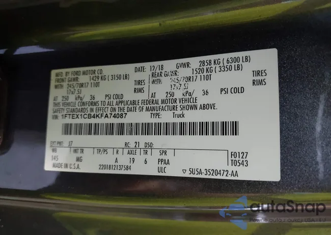 1FTEX1CB4KFA74087: 43368337