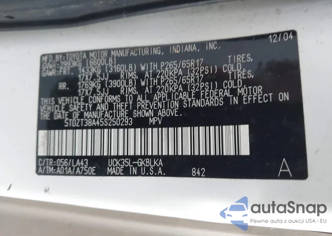 5TDZT38A45S250293: 43369691