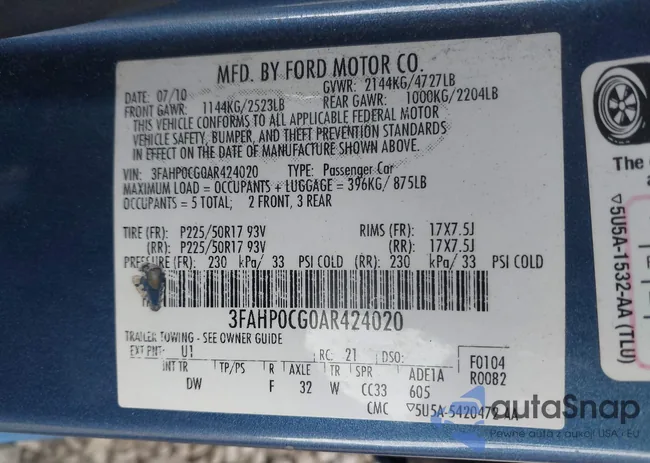 3FAHP0CG0AR424020: 43369863