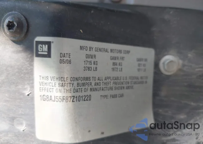 1G8AJ55F87Z101220: 43369945