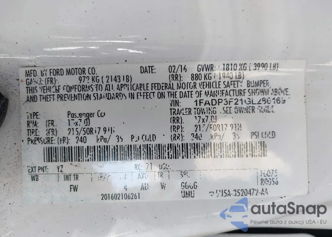 1FADP3F21GL286169: 43369427