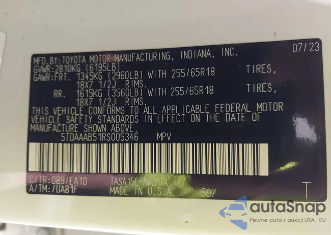 5TDAAAB51RS005346: 43369470