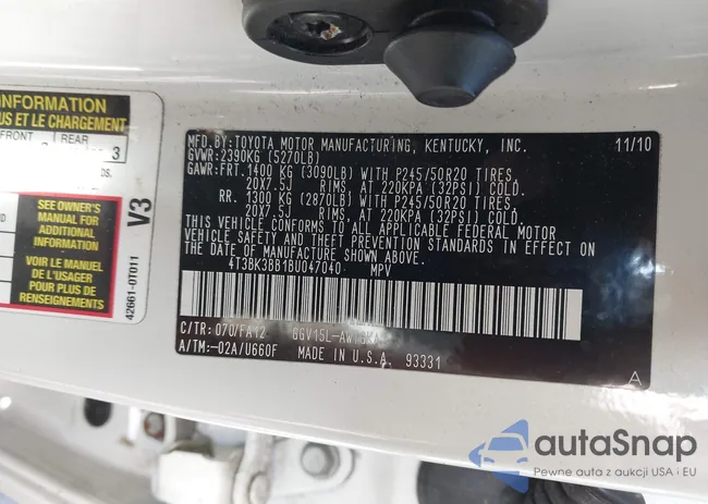 4T3BK3BB1BU047040: 43370779