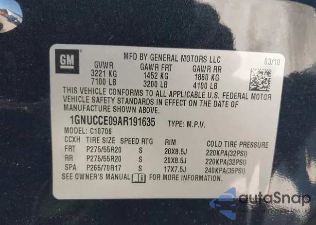 1GNUCCE09AR191635: 43370900