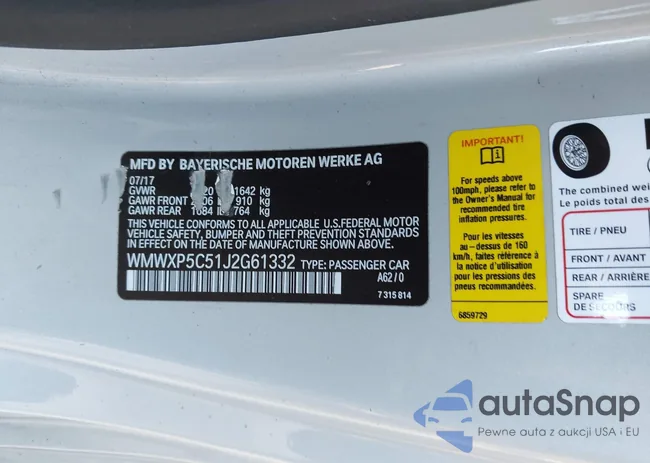 WMWXP5C51J2G61332: 43370925