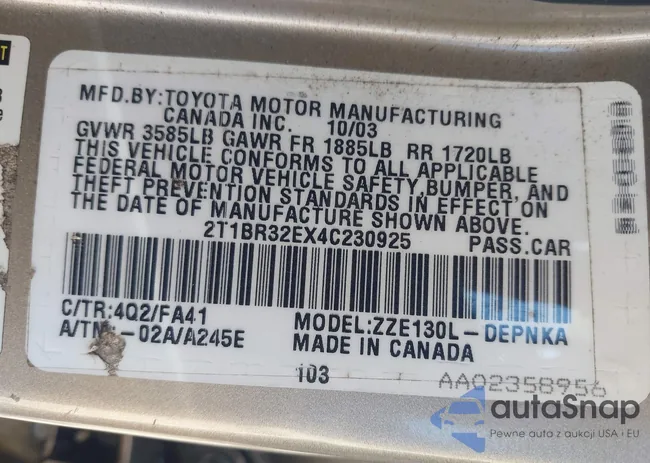 2T1BR32EX4C230925: 43370982