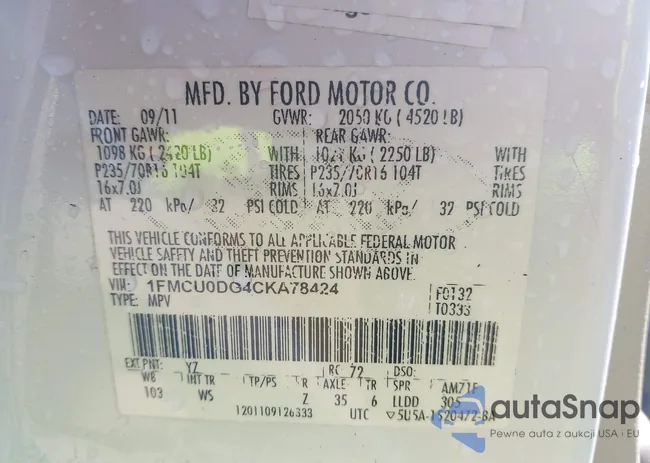 1FMCU0DG4CKA78424: 43371235