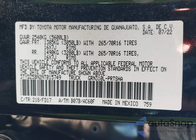 3TYDZ5BN2NT015749: 43370295