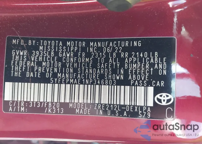 5YFEPMAE1NP346803: 43370385