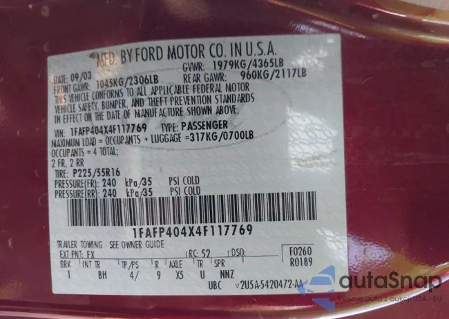 1FAFP404X4F117769: 43370488