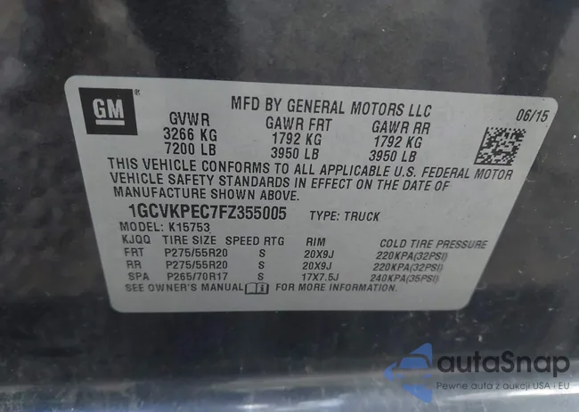 1GCVKPEC7FZ355005: 43370520