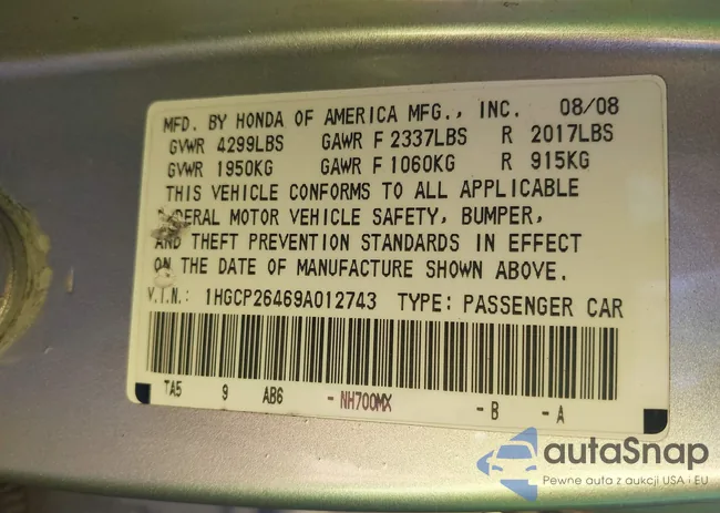 1HGCP26469A012743: 43371817