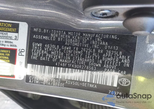 4T4BF1FK9DR278563: 43371894