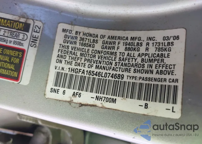 1HGFA16546L074689: 43371938