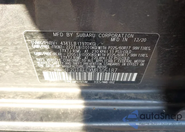 JF2GTAECXM8305187: 43372038