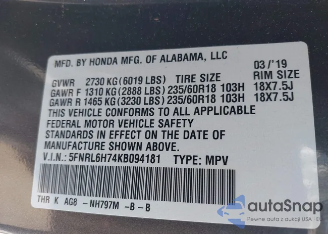 5FNRL6H74KB094181: 43371357