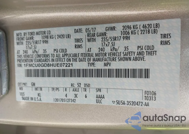 1FMCU0GD8HUE07221: 43371545