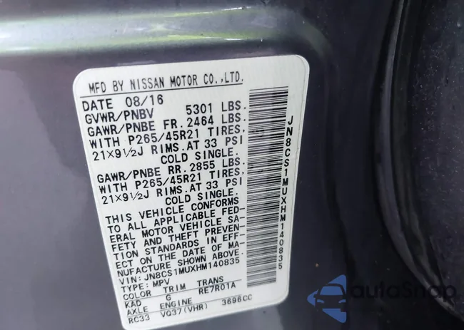 JN8CS1MUXHM140835: 43372674