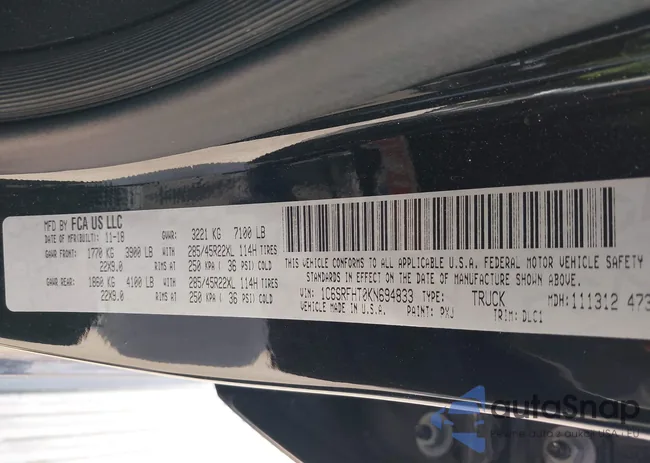 1C6SRFHT0KN694833: 43373767