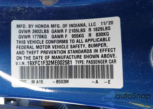 19XFC1F32ME002581: 43373876
