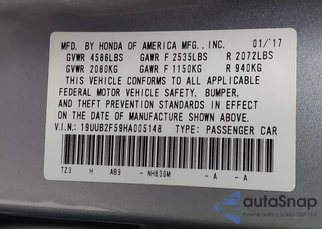 19UUB2F59HA005148: 43373886