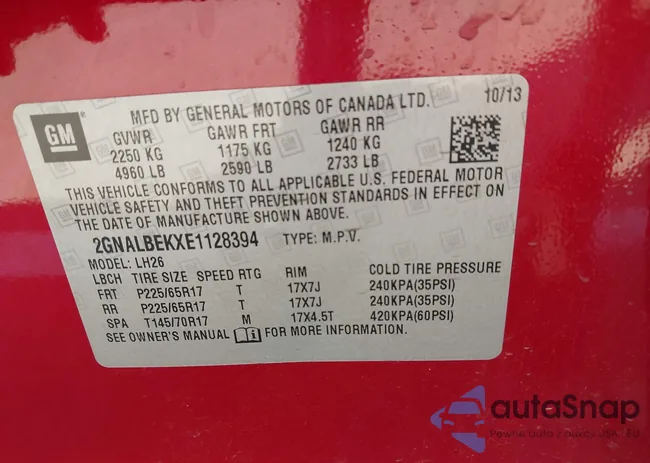 2GNALBEKXE1128394: 43373958