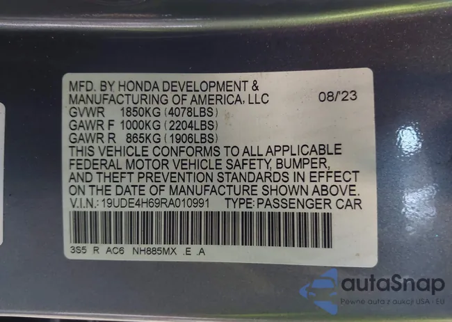 19UDE4H69RA010991: 43373981