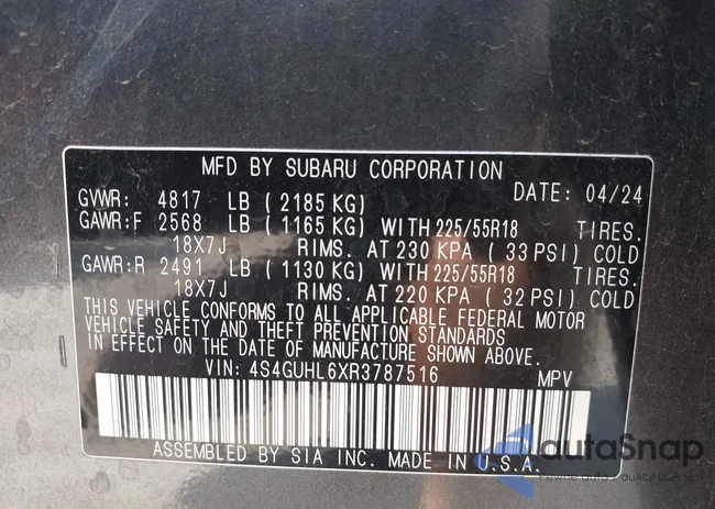 4S4GUHL6XR3787516: 43374027