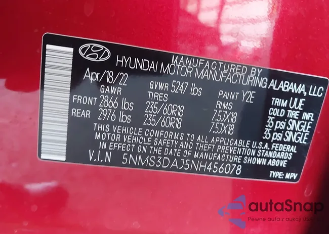 5NMS3DAJ5NH456078: 43374038