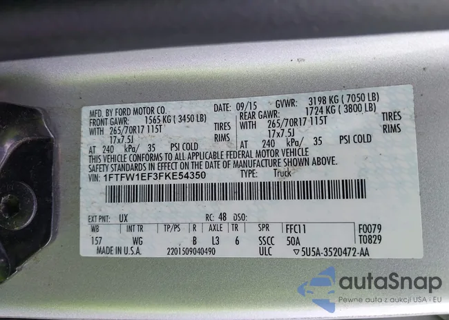 1FTFW1EF3FKE54350: 43374138