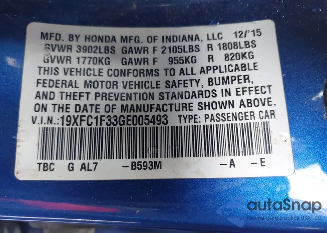 19XFC1F33GE005493: 43373373