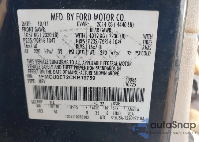 1FMCU0E72CKB19759: 43373484