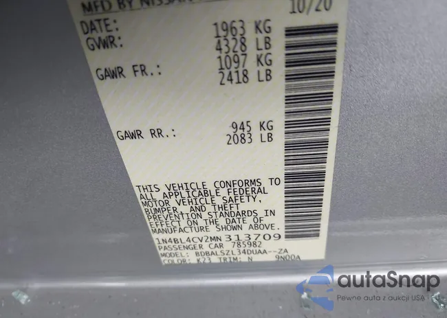 1N4BL4CV2MN313709: 43373508