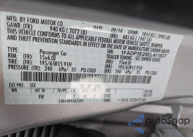 1FADP3E29EL411837: 43373524